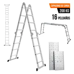 TRUPER - Escalera Multiposición 16 peldaños articulada Soporta 200 Kg