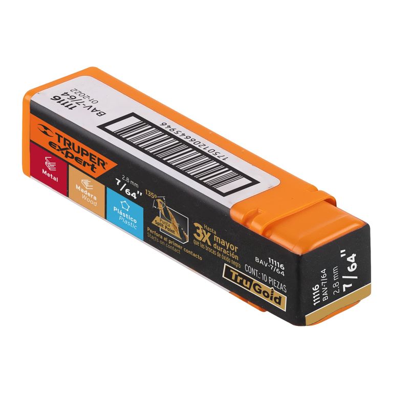Pack x 10 : Broca HSS 7/64" (2.8mm ) 11116 Cobalto - Dorada