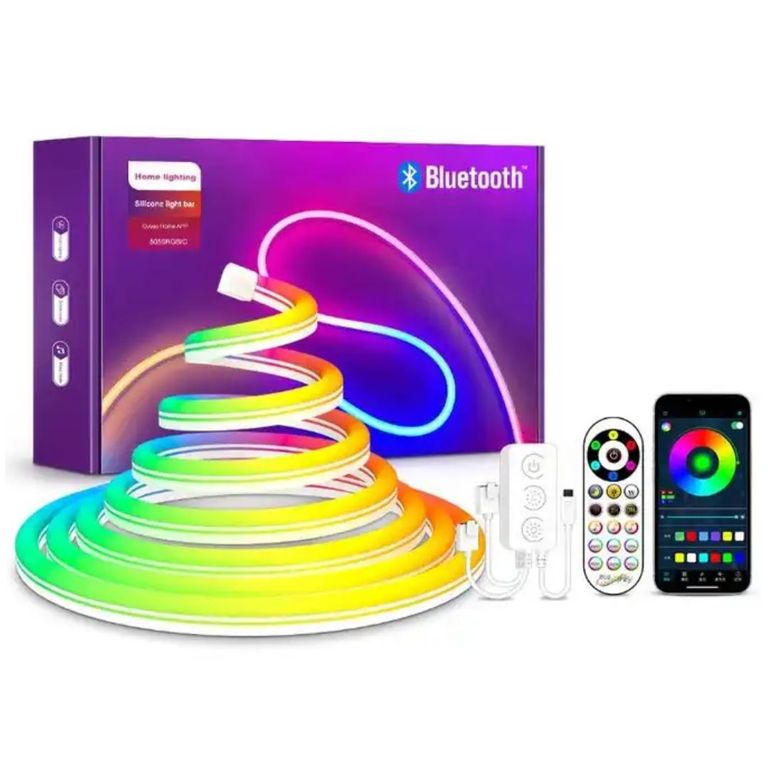 Cinta Luz de Neón LED 24V 5 Metros RGB Bluetooth Silicona Impermeable