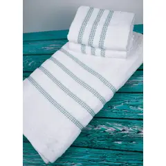 SLEEPER - Pack De 03 Toallas 100% Algodón 480grs Bahamas Blanco Con Rayas Verde