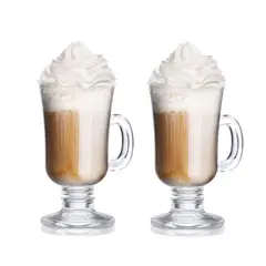 GENERICO - Juego de 2 Tazas de Vidrio para Café Capuccino Tallo Alto