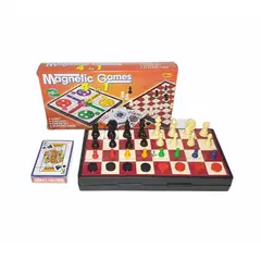 GENERICO - Ajedrez Magnetico Multijuego 4 en 1 + Damas + Ludo + Naipes