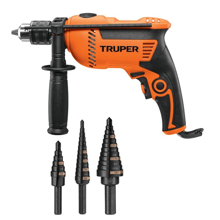 Taladro Percutor 600W + 3 brocas escalonadas