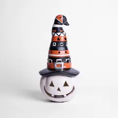 GENERICO - Calabaza con Sombrero 32 x 17 x 13 cm Resina Led Interior / Frank & Mortis
