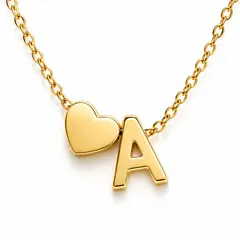 GENERICO - Collar Inicial A con Corazón Mujer Acero Inoxidable Dorado