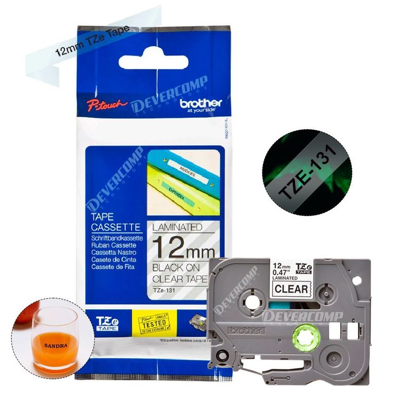 Cinta Tze-131 12mm x 8m Fondo transparente y letras negras