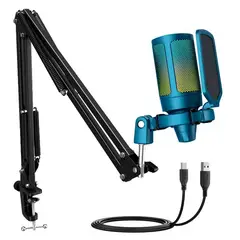 FIFINE - Micrófono A6T BLUE Soporte de brazo