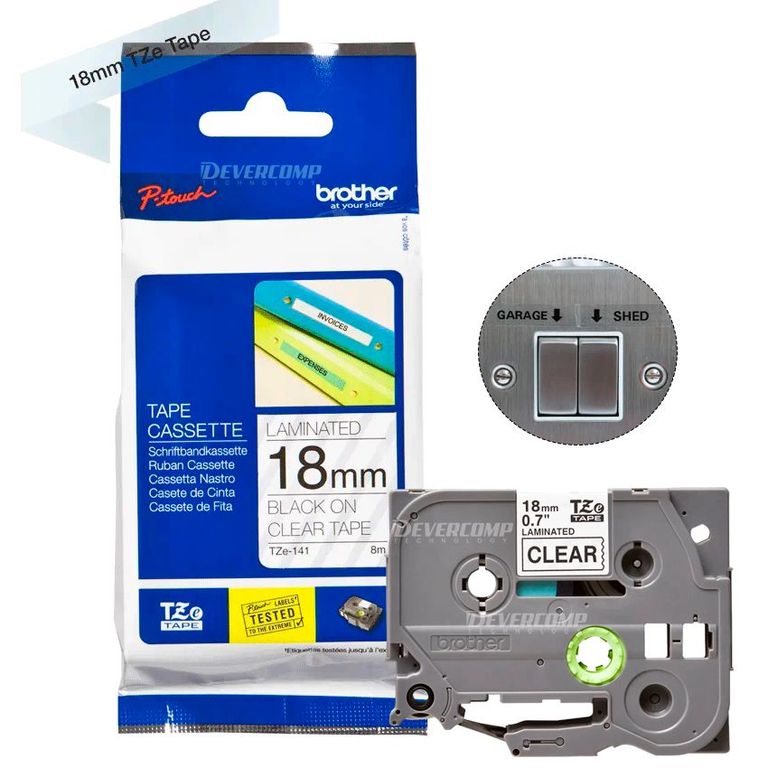 Cinta Tze-141 18mm x 8m Fondo transparente y letras negras