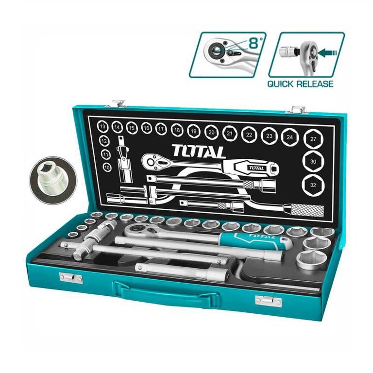 Set de ratchet y dados 1/2″ 24 piezas en maletín THT141253
