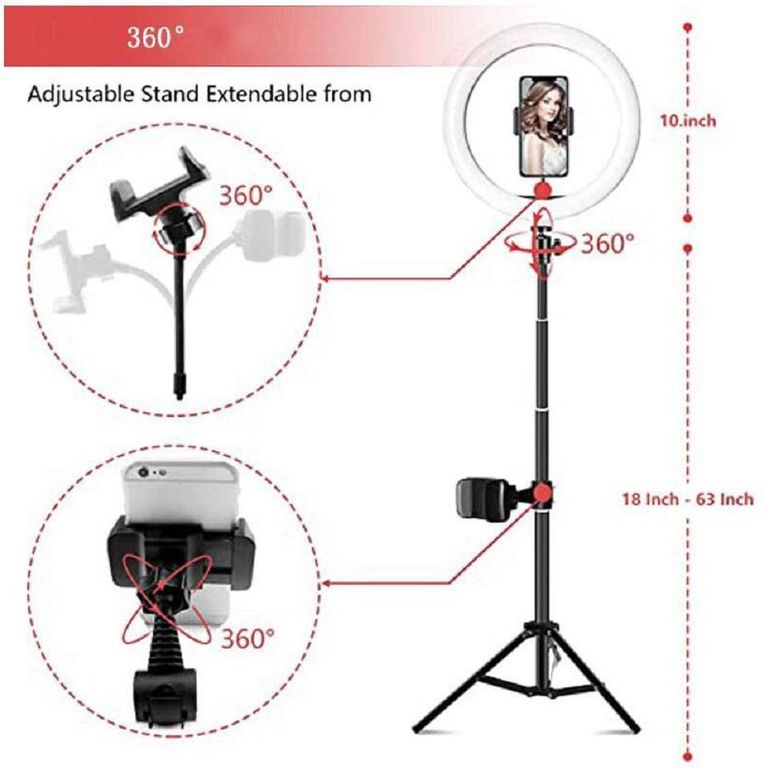 Aro anillo luz led 26 cm + Tripode 2.10 mt