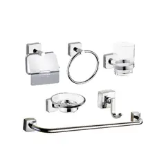 GENERICO - Set de Baño 6 Piezas de Acero Cromado