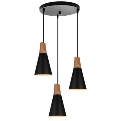 Lámpara de techo colgante nórdica madera aluminio 3 luces e27