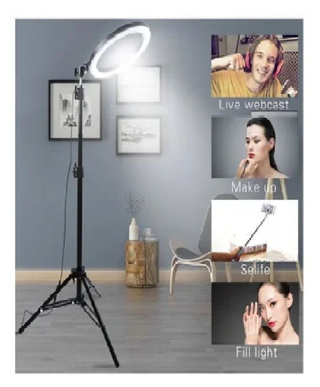 Aro Anillo Luz LED de 26 cm + Trípode de 2.1 metros