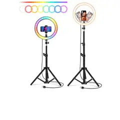 GENERICO - Aro Luz Led RGB colores de 26 cm + Trípode 2.10 Metros