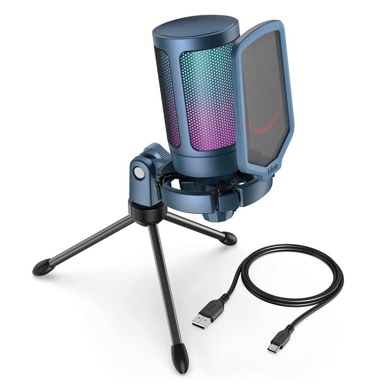 - Micrófono Ampligame A6V RGB USB Cardioide - Blue