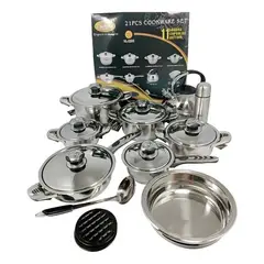 VALESKA - Juego de Ollas 21 Piezas - Acero Inoxidable -