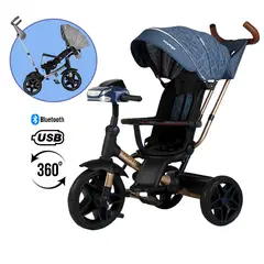 VOYAGE - Triciclo NOVA Giratorio 360° USB Bluetooth Tela UV Azul