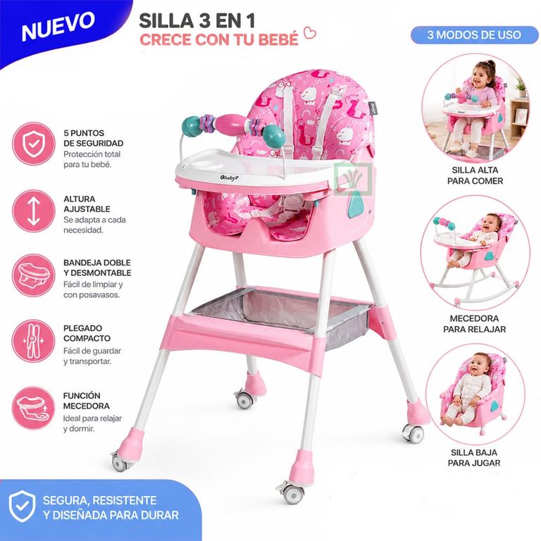 Silla de Comer Asiento Reclinable DALI Rosado
