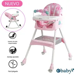 EBABY - Silla de Comer Asiento Reclinable DALI Rosado Ruedas
