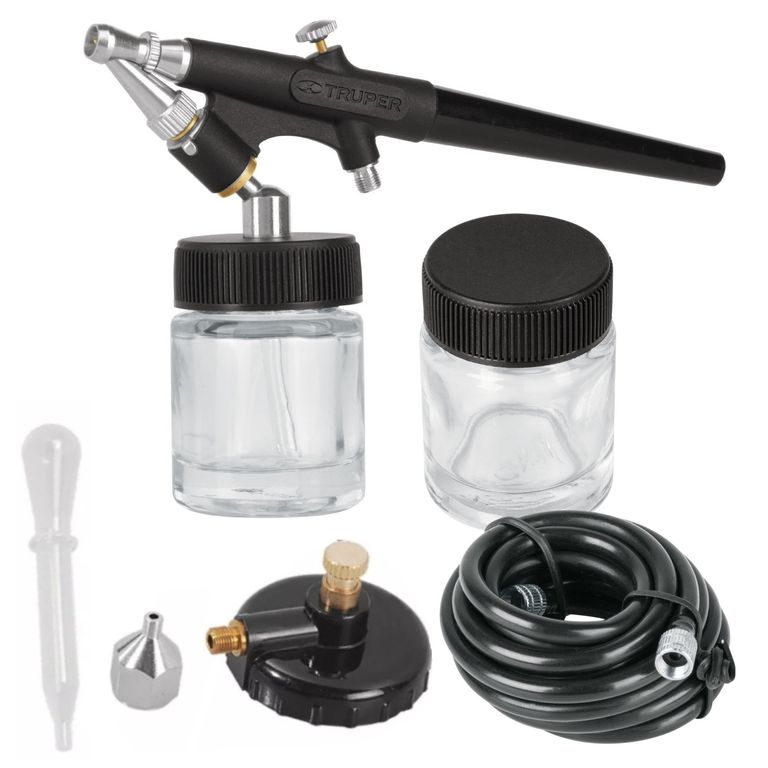 KIT AEROGRAFO DE SUCCION, MANGUERA 150cm, 2 VASOS y adaptador,