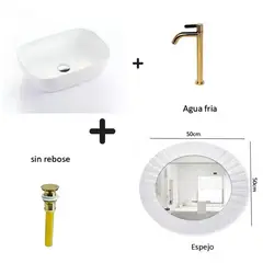 IMPORTADO MC - COMBO DE LAVATORIO RECTANGULAR MAS GRIFERIA AGUA FRIA DESAGUE Y ESPEJO