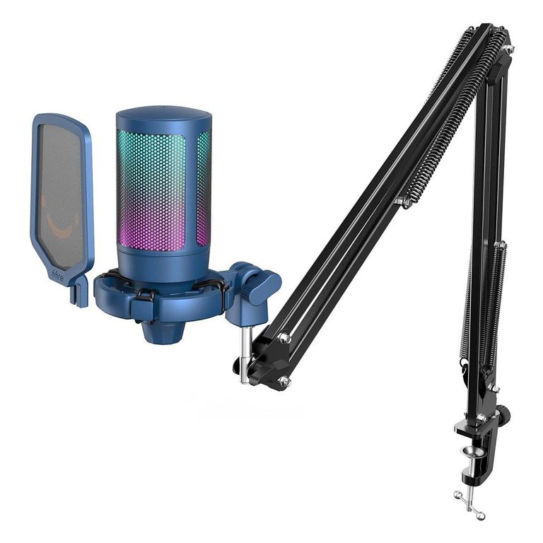 - Micrófono Ampligame A6T RGB incluye Brazo - Blue
