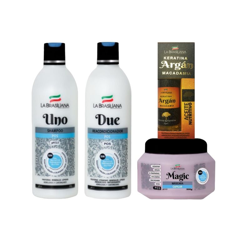 Kit Shampoo UNO + Reacondicionador + Mascara MAGIC POS 500 gr + Aceite Nutritivo ARGÁN
