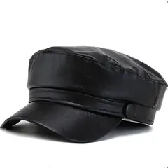 KAST PE - Gorra Boina Militar Inglesa Mujer Cuerina - Negro