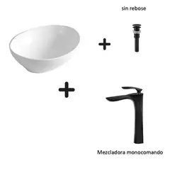 GENERICO - COMBO DE LAVATORIO OVALADO MAS MONOCOMANDO COLOR NEGRO Y DESAGUE