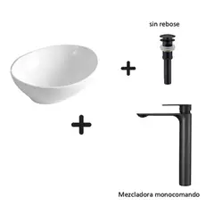 IMPORTADO MC - COMBO DE LAVATORIO OVALADO MAS MONOCOMANDO NEGRO Y DESAGUE