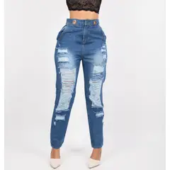 BENCUS JEANS - Pantalón Jeans Rasgado Azul Mujer