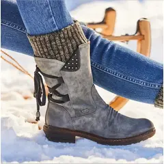 GENERICO - Botas De Nieve De Cuero Con Cremallera Antideslizante