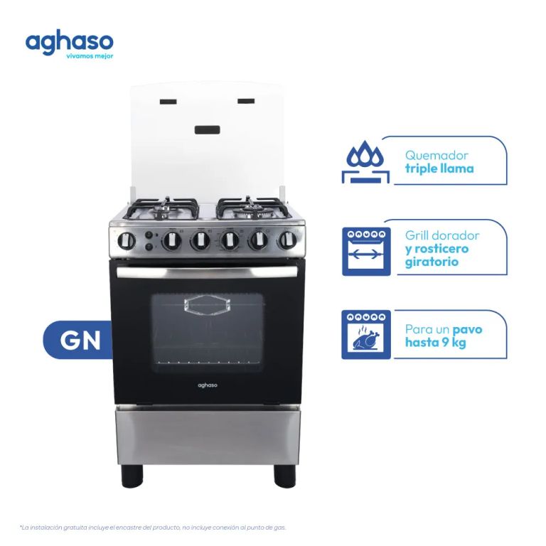 Cocina de Piso a Gas Natural 4 Hornillas Premium Plata con Horno 67 L y Grill Dorador