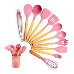 GENERICO - Set de Utensilios Multifuncional para Cocina de Silicona - Rosa.