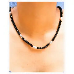 FERNANDA ROMERO JOYAS Y ACCESORIOS - Collar de Murano Negro y Plata - Elegancia y Prosperidad