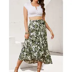 MOSS ROSE - Falda midi de mujer con cordones con estampado bohemio