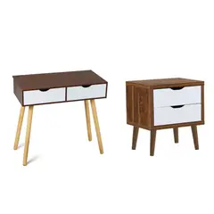 VENTITAS HOME - COMBO Velador y Escritorio Vintage Luna 2 Cajones Color Bellota