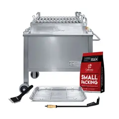 GRILLCORP - Caja China Junior Venecia Inoxidable con Parrilla de levante y Accesorios