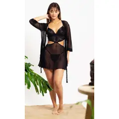 GENERICO - BABYDOLL NEGRO CON BATA TALLAS S M