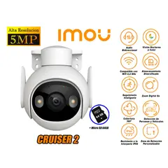 IMOU - Cámara de Seguridad Wi-Fi CRUISER 2 5MP 360° Noche Color + SD 64GB