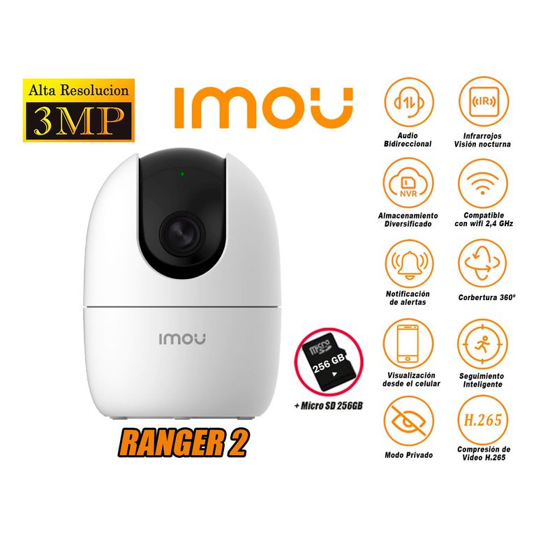 Cámara de Seguridad Wi-Fi RANGER 2 Gira 360° 3MP + Micro SD 256GB