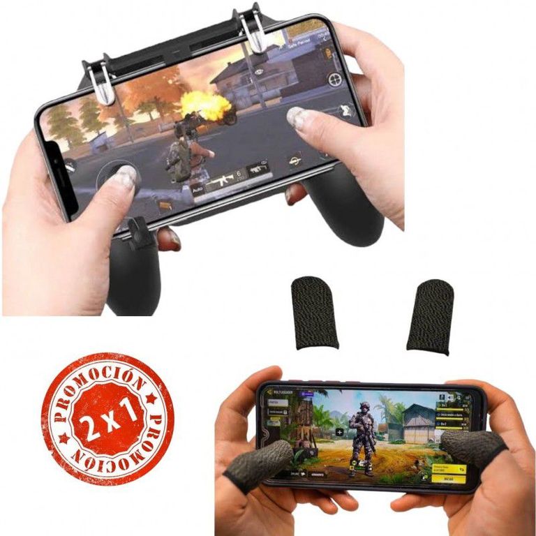 Combo 2 en1 Gatillo Gamepad Grip Pubg Fornite Free Fire + Dedales
