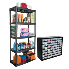 TRUPER - Combo estante 5 repisas y organizador 64 Bandejas