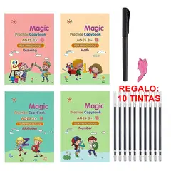 GENERICO - Set 4 Cuadernos de Caligrafia Reutilizables Magico +Regalo