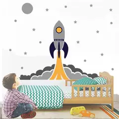 GENERICO - Vinilo infantil Cohete espacial decoracion adhesivo para niños