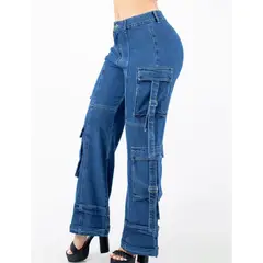 BENCUS JEANS - Pantalón Jeans Palazzo Cargo Mujer