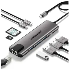 GENERICO - Adaptador USB-C Multipuerto USB C 9 en 1 Ethernet + HDMI + USB + USB-C