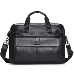 BULLCAPTAIN - Maletin cuero genuino negro Tapa caballeros