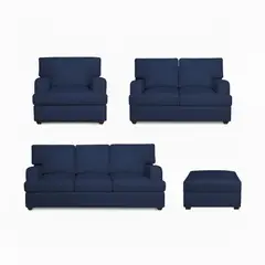 GENERICO - Juego de Sala Athina 3-2-1 Azul + 1 Banqueta