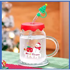 GENERICO - Taza con sorbete de vidrio con diseño de Hombre de nieve en su casa